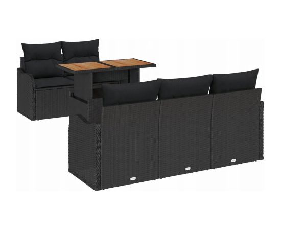 vidaXL Zestaw Sof Ogrodowych 6-częściowy z Poduszkami Czarny Polirattan Akacja Dārza mēbeļu komplekti