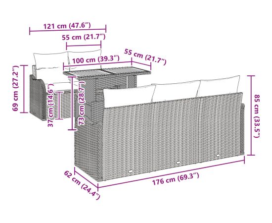 vidaXL 6-częściowy zestaw sof ogrodowych z poduszkami czarny polirattan akacja Dārza mēbeļu komplekti