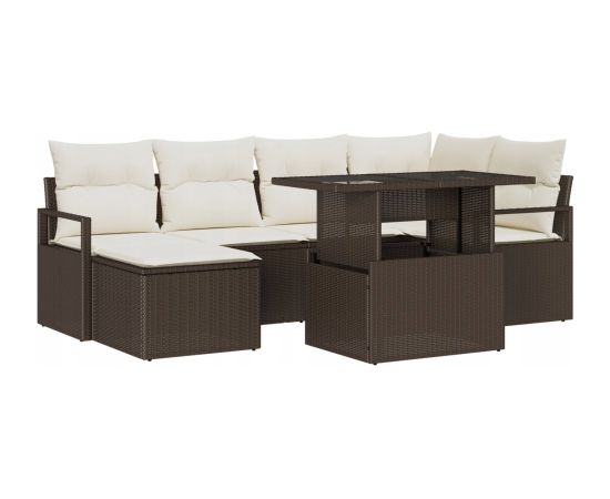 vidaXL 7-częściowy zestaw sofy ogrodowej z poduszkami brązowy polirattan Dārza mēbeļu komplekti