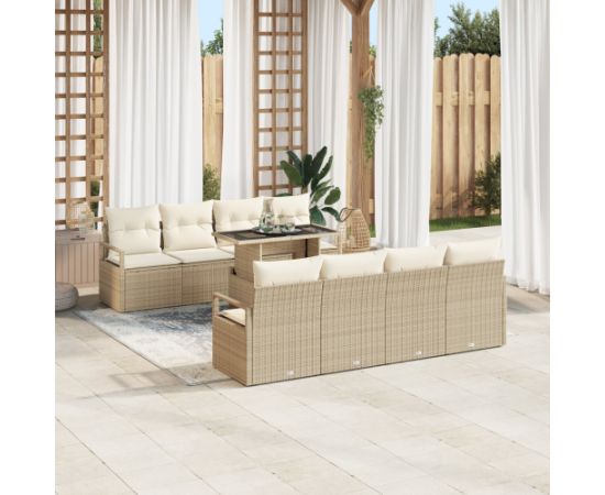 9-częściowy zestaw sof ogrodowych vidaXL z poduszkami beżowy polirattan Dārza mēbeļu komplekti
