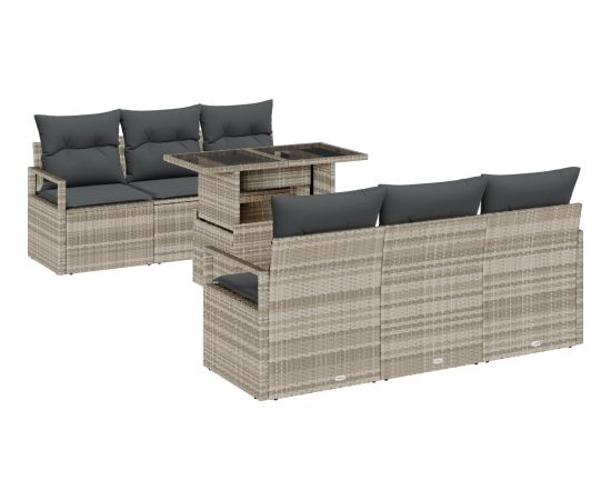 Vidaxl 7-częściowy zestaw sof ogrodowych z poduszkami jasnoszary polirattan Dārza mēbeļu komplekti