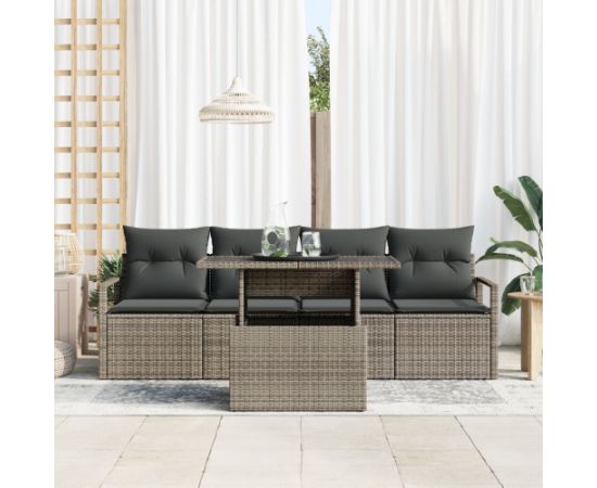 Vidaxl Zestaw 5-częściowy sof ogrodowych z poduszkami szary rattan poli Dārza mēbeļu komplekti
