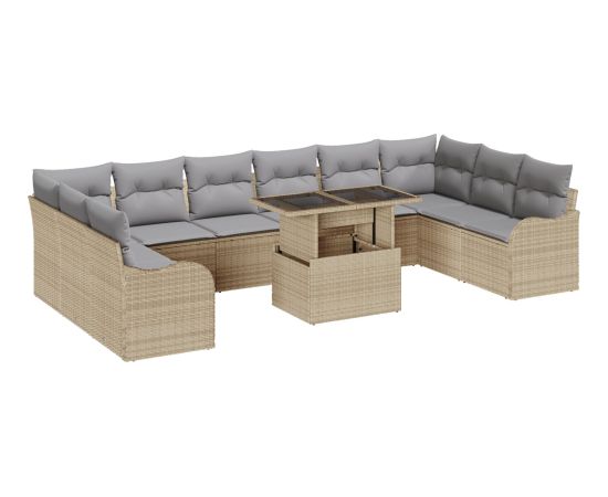 11-częściowy zestaw sof ogrodowych vidaXL z poduszkami Beżowy Polirattan Dārza mēbeļu komplekti