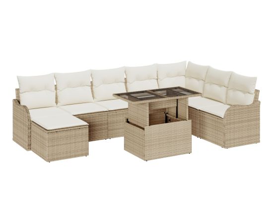 9-częściowy zestaw sof ogrodowych vidaXL z poduszkami beżowy polirattan Dārza mēbeļu komplekti