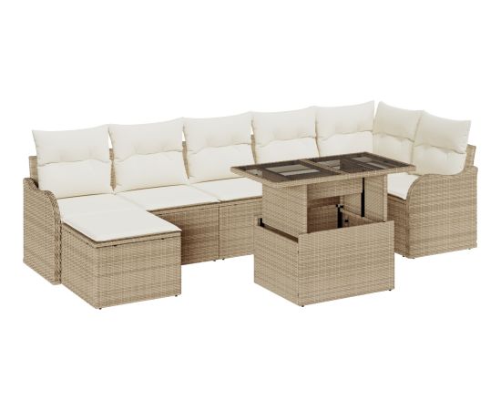 Vidaxl 8-częściowy zestaw sof ogrodowych z poduszkami Beżowy Poli Rattan Dārza mēbeļu komplekti