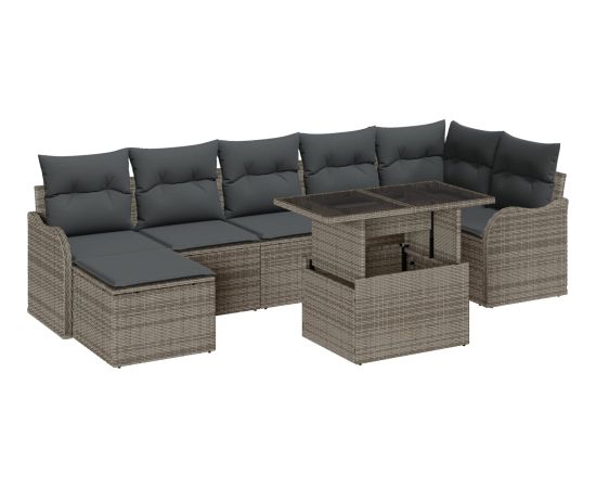 vidaXL Zestaw Sofy Ogrodowej 8 Elementowy Z Poduszkami Szary Polirattan Dārza mēbeļu komplekti