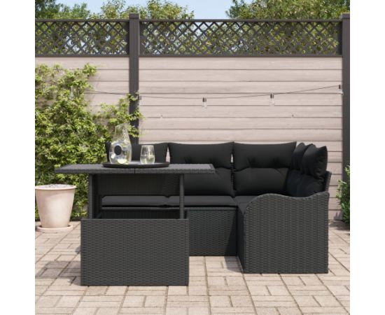 vidaXL 5-częściowy zestaw sof ogrodowych z poduszkami czarny polirattan Dārza mēbeļu komplekti
