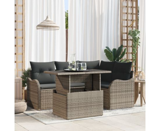 Zestaw sof ogrodowych vidaXL 5-częściowy z poduszkami szary polirattan Dārza mēbeļu komplekti