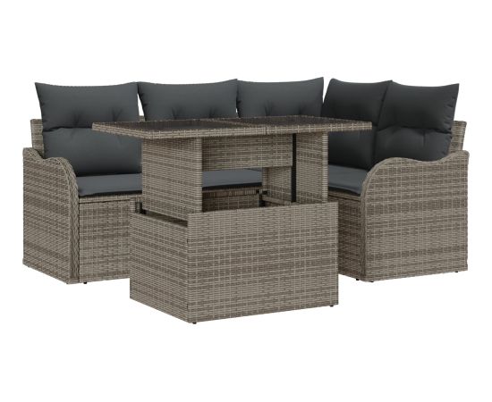 Zestaw sof ogrodowych vidaXL 5-częściowy z poduszkami szary polirattan Dārza mēbeļu komplekti