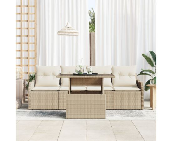 vidaXL Zestaw 5-częściowy sof ogrodowych z poduszkami Beżowy Polirattan Dārza mēbeļu komplekti