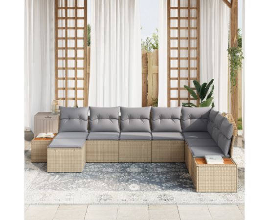 vidaXL Zestaw 8 sof ogrodowych z poduszkami Beżowy Rattan Akacja Dārza mēbeļu komplekti