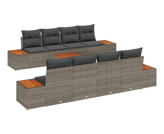 vidaXL Zestaw Sof Ogrodowych 9 Części z Poduszkami Szary Polirattan Akacja Dārza mēbeļu komplekti