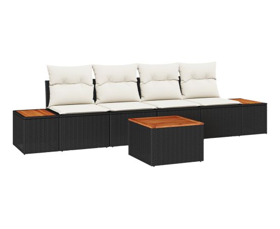 vidaXL Zestaw sof ogrodowych 5 części z poduszkami Czarny Polirattan Akacja Dārza mēbeļu komplekti