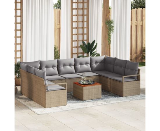 vidaXL 10-częściowy Zestaw Sof Ogrodowych z Poduszkami Beżowy Polirattan Akacja Dārza mēbeļu komplekti