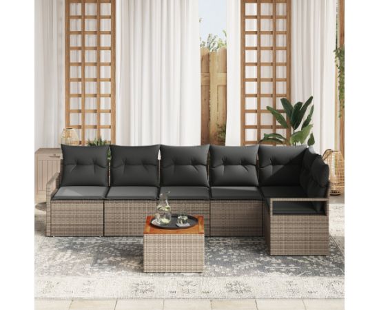 Zestaw sof ogrodowych vidaXL 7-częściowy z poduszkami Szary Polirattan Akacja Dārza mēbeļu komplekti