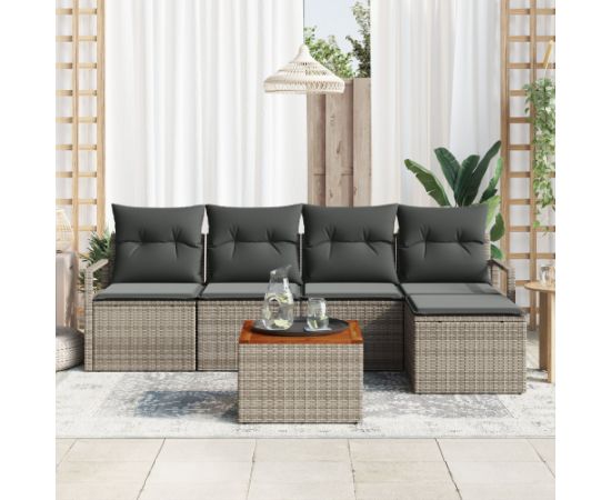 vidaXL 6-częściowy zestaw sof ogrodowych z poduszkami Szary Polirattan Akacja Dārza mēbeļu komplekti