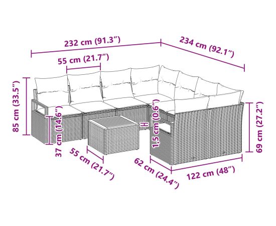 vidaXL 9-częściowy zestaw sof ogrodowych z poduszkami czarny polirattan akacja Dārza mēbeļu komplekti
