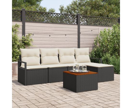 Vidaxl 6-częściowy zestaw sof ogrodowych z poduszkami czarny polirattan akacja Dārza mēbeļu komplekti