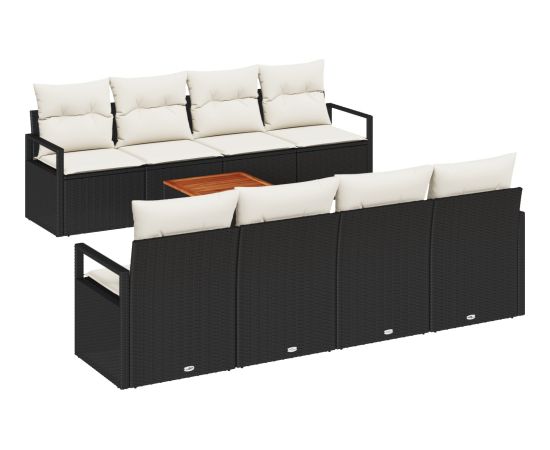 vidaXL 9-częściowy zestaw sof ogrodowych z poduszkami czarny polirattan akacja Dārza mēbeļu komplekti