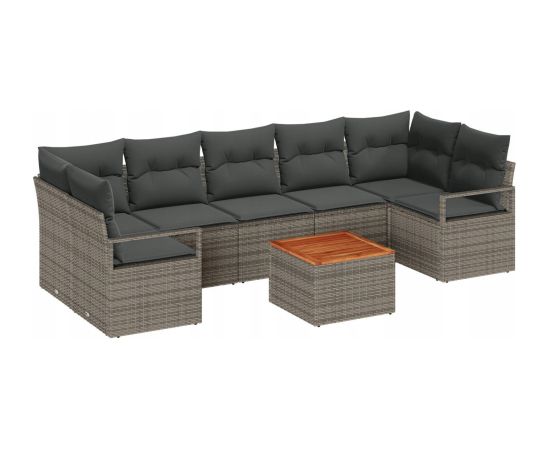 vidaXL 8-częściowy zestaw sof ogrodowych z poduszkami szary polirattan akacja Dārza mēbeļu komplekti