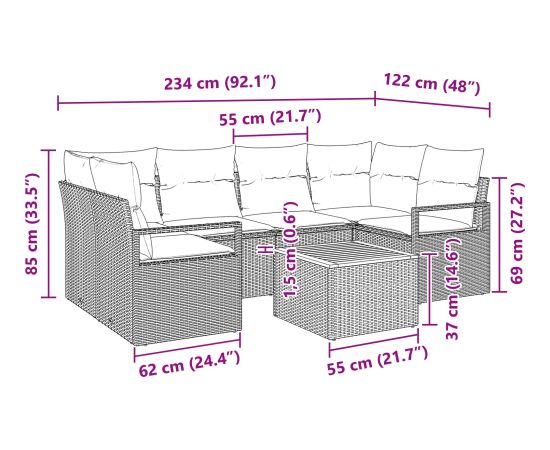 7-częściowy zestaw sof ogrodowych vidaXL z poduszkami czarny polirattan akacja Dārza mēbeļu komplekti