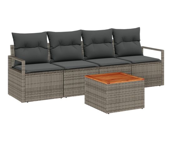 vidaXL 5 Częściowy Zestaw Sof Ogrodowych z Poduszkami Szary Poli Rattan Akacja Dārza mēbeļu komplekti