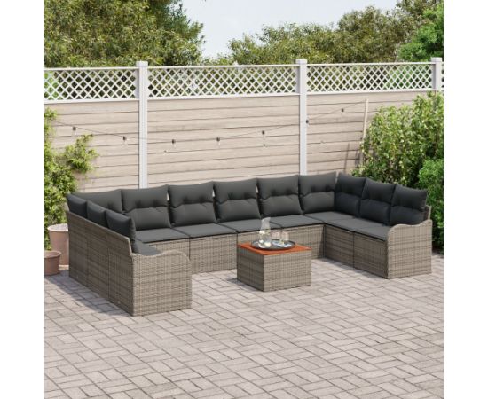 Zestaw 11-Częściowy Sof Ogrodowych vidaXL z Poduszkami Szary Polirattan Akacja Dārza mēbeļu komplekti
