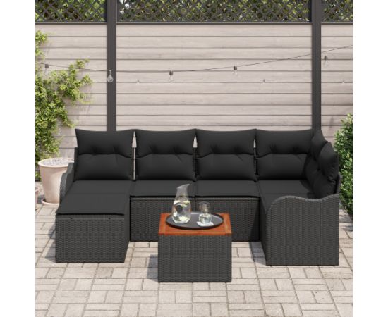 Zestaw sof ogrodowych vidaXL z poduszkami Czarny Poli Rattan Akacja Dārza mēbeļu komplekti