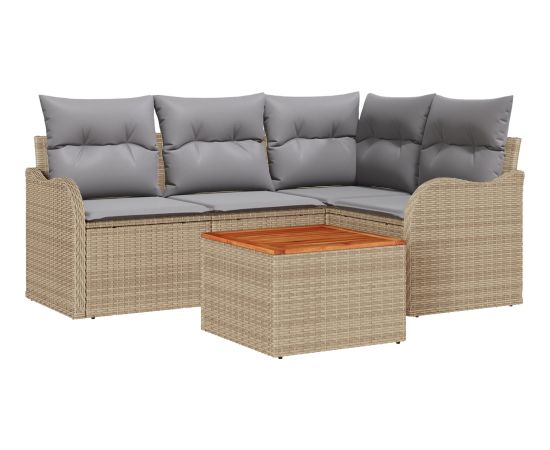 vidaXL 5-częściowy zestaw sof ogrodowych z poduszkami Beżowy Polirattan Akacja Dārza mēbeļu komplekti