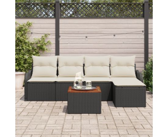 6-częściowy zestaw sof ogrodowych vidaXL z poduszkami czarny polirattan akacja Dārza mēbeļu komplekti