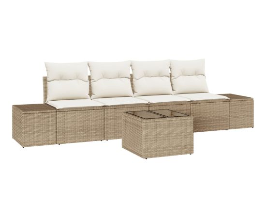 vidaXL 5-częściowy zestaw sof ogrodowych z poduszkami Beżowy Polirattan Dārza mēbeļu komplekti