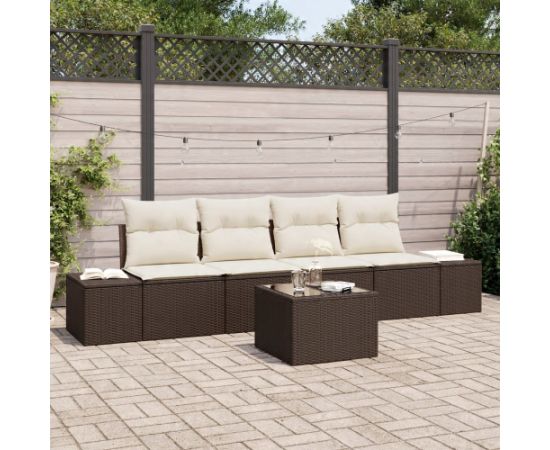 vidaXL 5-częściowy zestaw sof ogrodowych z poduszkami brązowy polirattan Dārza mēbeļu komplekti