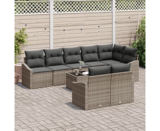 vidaXL Zestaw 8-elementowy ogrodowy z poduszkami czarny poli rattan Dārza mēbeļu komplekti