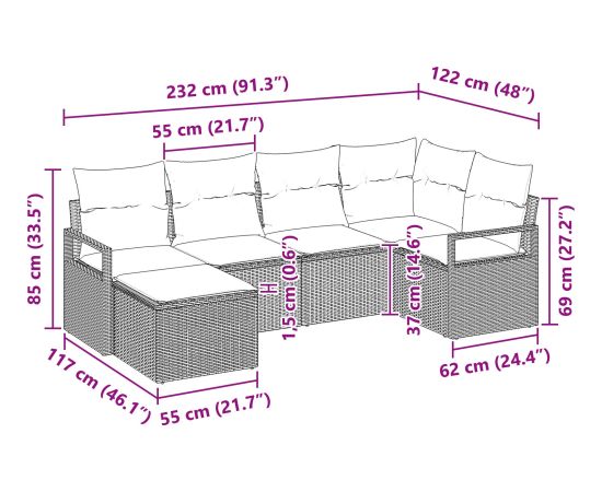 vidaXL 6-częściowy zestaw sof ogrodowych z poduszkami Czarny Polirattan Dārza mēbeļu komplekti