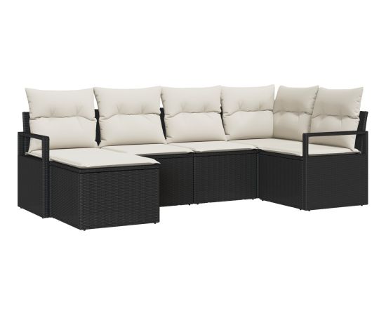Zestaw 6-elementowy sofa ogrodowa vidaXL z poduszkami Czarny Polirattan Dārza mēbeļu komplekti