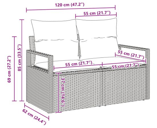 Zestaw 6-elementowy sofa ogrodowa vidaXL z poduszkami Czarny Polirattan Dārza mēbeļu komplekti