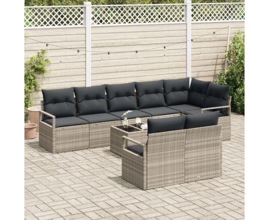 Vidaxl 9-częściowy zestaw sof ogrodowych z poduszkami szary polirattan Dārza mēbeļu komplekti