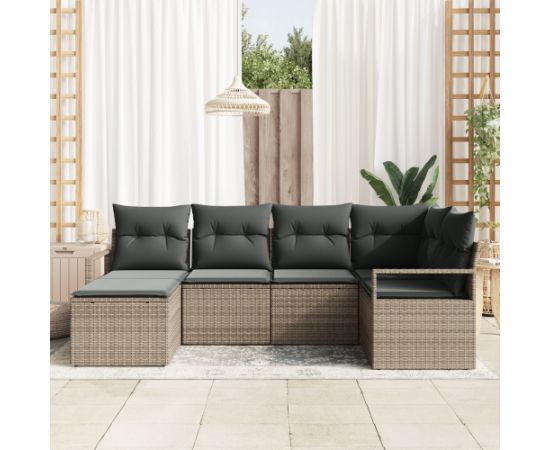 vidaXL 6-częściowy zestaw sof ogrodowych z poduszkami Szary Polirattan Dārza mēbeļu komplekti