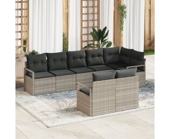 vidaXL 8-częściowy zestaw sof ogrodowych z poduszkami jasnoszary polirattan Dārza mēbeļu komplekti