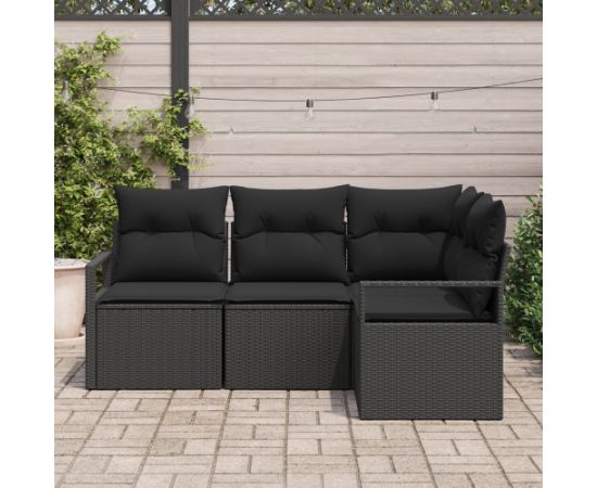 vidaXL 4-częściowy zestaw sof ogrodowych z poduszkami czarny polirattan Dārza mēbeļu komplekti