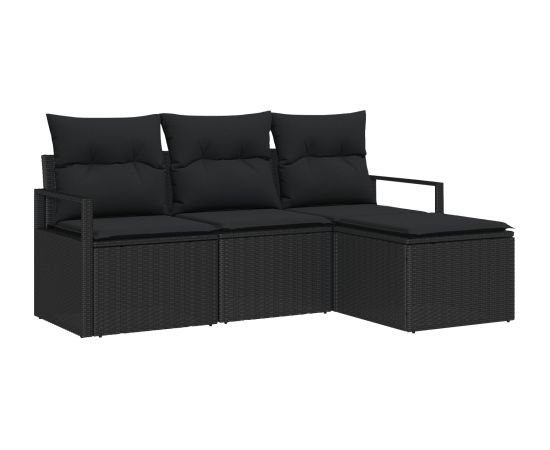 Zestaw sof ogrodowych vidaXL 4 części z poduszkami czarny polirattan Dārza mēbeļu komplekti