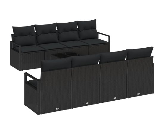 vidaXL 9-Częściowy zestaw sof ogrodowych z poduszkami Czarny Polirattan Dārza mēbeļu komplekti