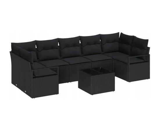 Zestaw sof ogrodowych vidaXL 8 części z poduszkami czarny polirattan Dārza mēbeļu komplekti