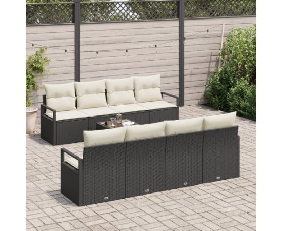 vidaXL 9-częściowy zestaw sof ogrodowych z poduszkami czarny polirattan Dārza mēbeļu komplekti