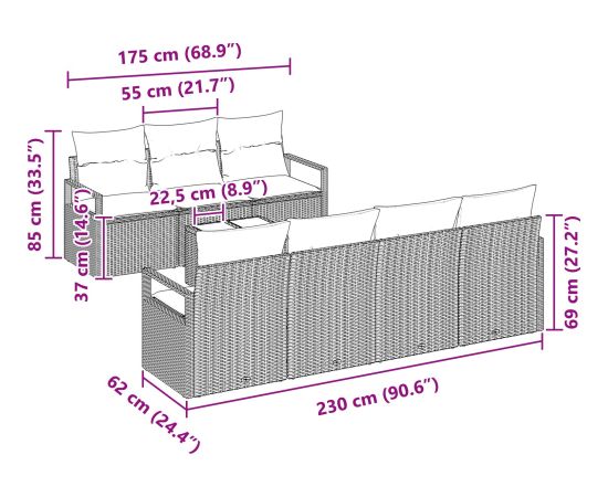 Vidaxl 8-częściowy zestaw sof ogrodowych z poduszkami czarny rattan Dārza mēbeļu komplekti