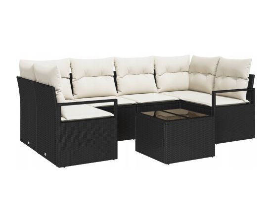 7-częściowy zestaw sof ogrodowych vidaXL z poduszkami czarny polirattan Dārza mēbeļu komplekti