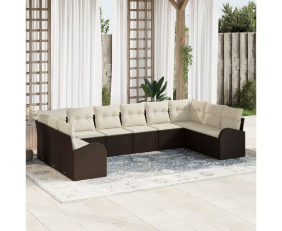 vidaXL Zestaw Sofy Ogrodowej 10 Elementów z Poduszkami Brązowy Polirattan Dārza mēbeļu komplekti