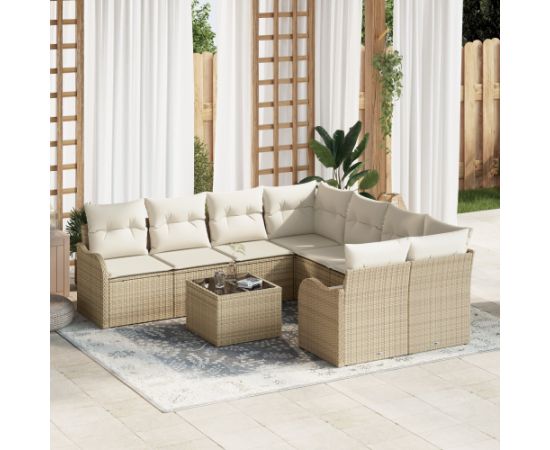 vidaXL 9-częściowy zestaw sof ogrodowych z poduszkami Beżowy Polirattan Dārza mēbeļu komplekti