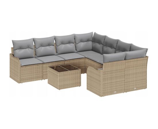 vidaXL 9-częściowy zestaw sof ogrodowych z poduszkami beżowy polirattan Dārza mēbeļu komplekti