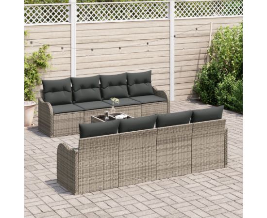 Zestaw Sofy Ogrodowej vidaXL 9 Elementów z Poduszkami Szary Polirattan Dārza mēbeļu komplekti